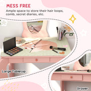 Kids Bedroom Furniture Set with Bed Toy Chest and Dressing Table for Ages 3 to 6 Pink AOSOM