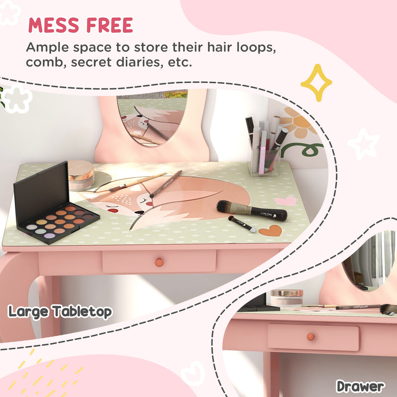 Kids Bedroom Furniture Set with Bed Toy Chest and Dressing Table for Ages 3 to 6 Pink AOSOM