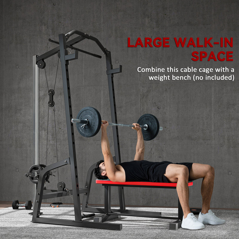 Home Gym Power Cage with 15 Level Squat Rack and Pulley System for Strength Training Black AOSOM