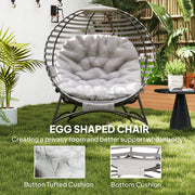 Light Grey Rattan Egg Chair with Cushion and Side Pocket for Garden Comfort by Outsunny