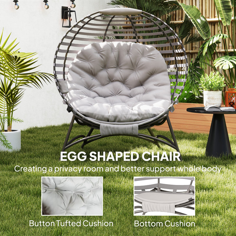 Light Grey Rattan Egg Chair with Cushion and Side Pocket for Garden Comfort by Outsunny