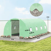 Polytunnel dimensions diagram showing 6 m length, 3 m width, 2 m height and 38 cm windows