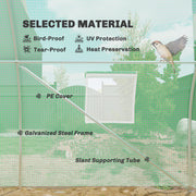 Cover and frame close-up labelled bird-proof, UV protection, tear-proof and heat preservation