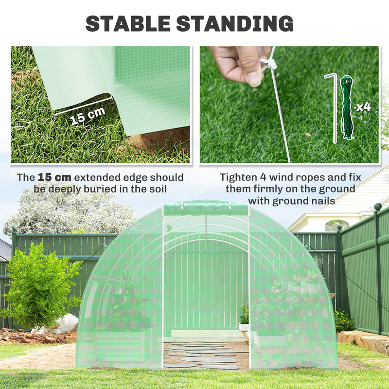 15 cm buried cover edge and wind rope with ground stake details for a stable polytunnel
