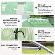 Feature panels for the roll-up mesh window, zipped door, cover attachment and frame connection
