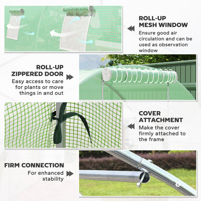 Feature panels for the roll-up mesh window, zipped door, cover attachment and frame connection