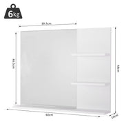 Dimension diagram of the wall mirror showing 60 x 10 x 48cm size, a 39.5 x 46.5cm mirror and 6kg weight capacity