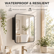 Waterproof and resilient feature graphic with the black mirror cabinet in a bathroom