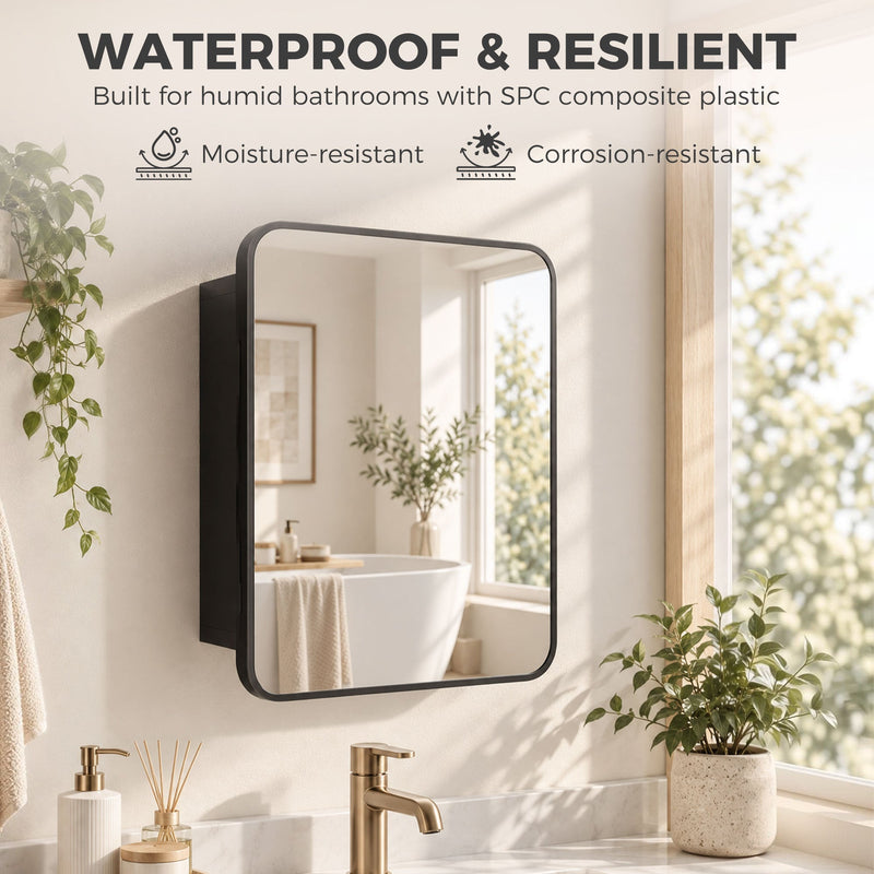 Waterproof and resilient feature graphic with the black mirror cabinet in a bathroom