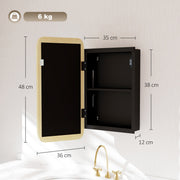Dimensions diagram of the natural wood mirror cabinet showing 48 cm height, 36 cm width and 12 cm depth