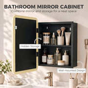 Open mirror cabinet with an inner shelf holding skincare and toiletries