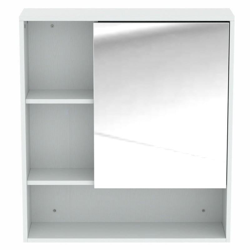 White mirror cabinet with the mirrored door on a white background