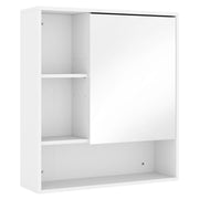 White wall-mounted bathroom mirror cabinet with a mirrored door and open shelves on a white background