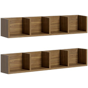 Two Homcom wall-mounted CD and DVD storage shelves, each with 4 open cube compartments, walnut brown finish
