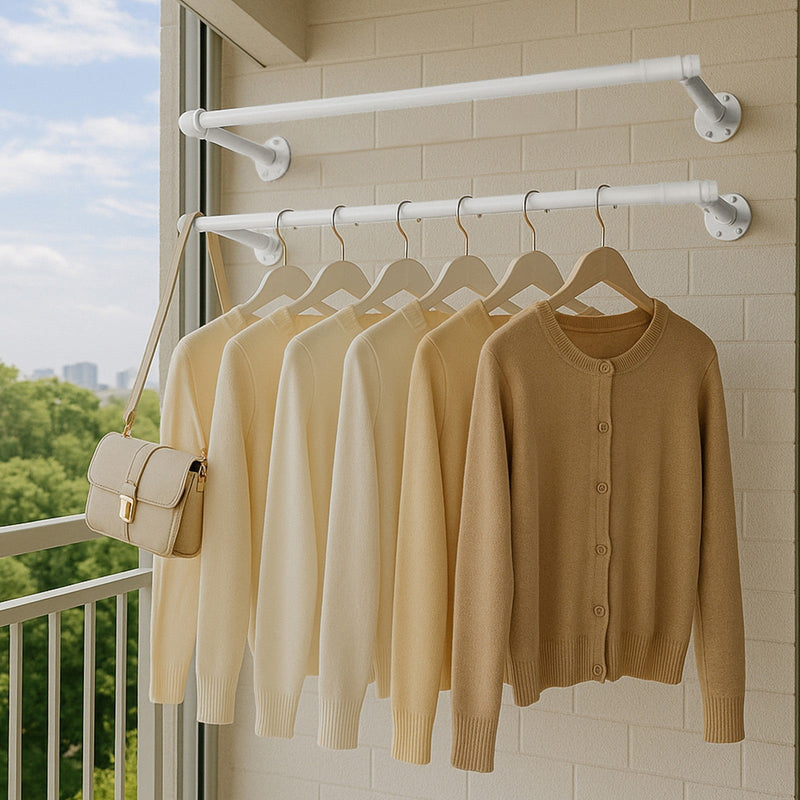 Both rails from the 2 pack mounted one above the other on a balcony wall