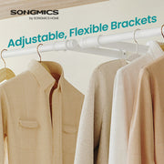 Adjustable angled bracket detail with shirts hanging from the rail