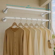 Two mounted rails with a measurement label showing each rail is 84 cm long
