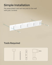 Installation guide showing the rack fixed with 2 screws and the tools required