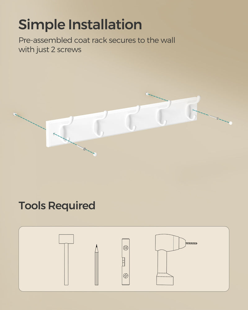 Installation guide showing the rack fixed with 2 screws and the tools required