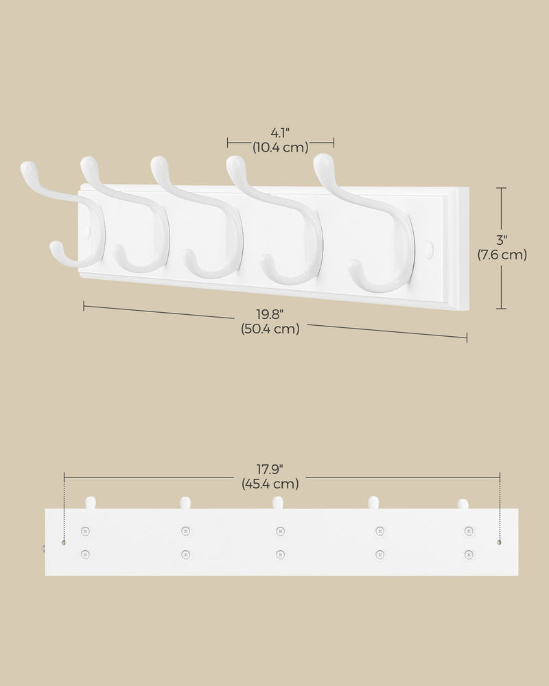 Dimension diagram showing 50.4 cm width, 7.6 cm backplate height and 10.4 cm hook spacing