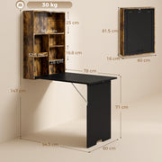 Dimensions diagram for the wall-mounted table showing 147 cm open height and 16 cm folded depth
