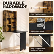 Durable hardware panel showing the wall fixings, fixed buckle and hinge guard