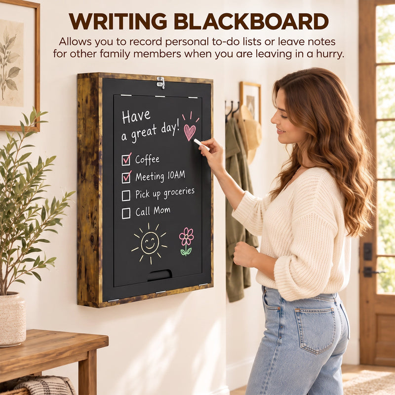 Lifestyle photo of a woman writing a to-do list on the built-in chalkboard panel
