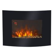 HOMCOM wall mounted electric fireplace with curved black glass front and pebble effect flame