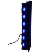Close-up of the blue LED ambient side lighting on the fireplace panel