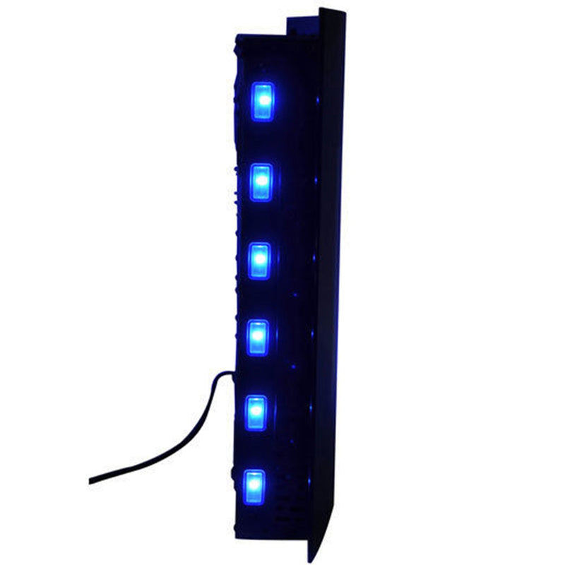 Close-up of the blue LED ambient side lighting on the fireplace panel