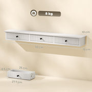 Dimensions diagram of the white shelf measuring 93 by 15 by 10 cm with 8 kg capacity