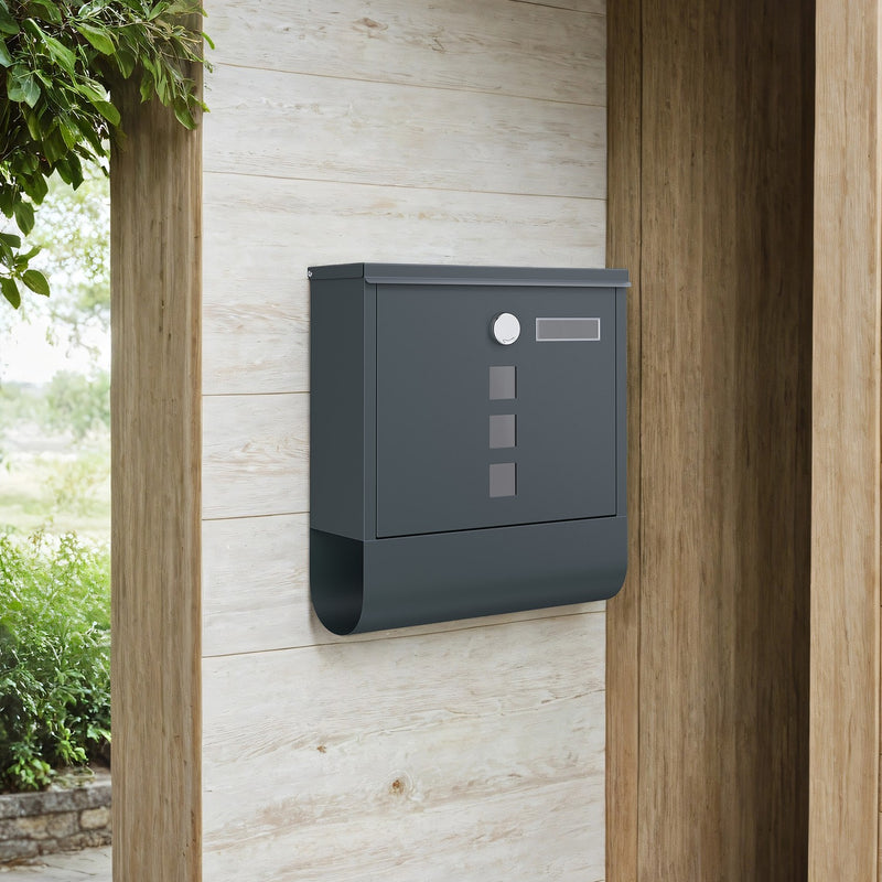 Wall mounted lockable mailbox by Songmics in anthracite grey, mounted on wall