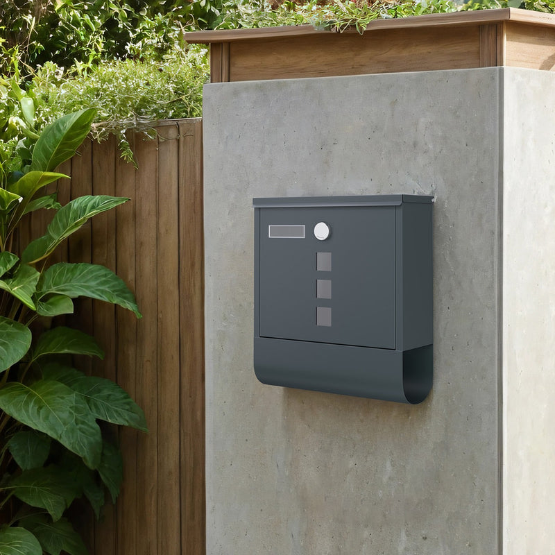 Wall mounted mailbox close-up of lock and post slot