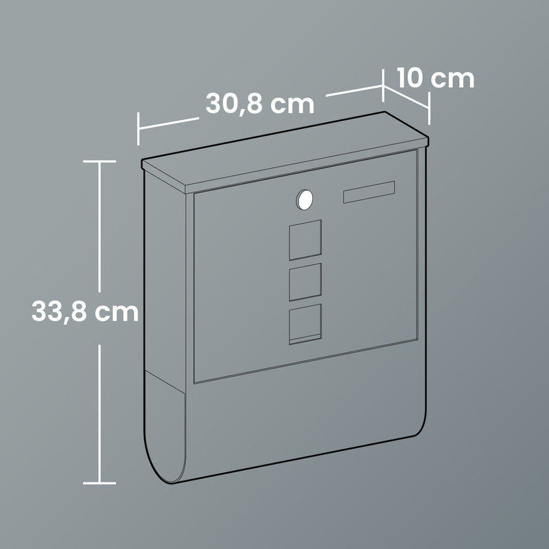 Wall mounted mailbox open door showing interior and newspaper holder