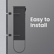 Cutaway side view showing the mailbox screwed to a wall with two fixings, captioned Easy to Install
