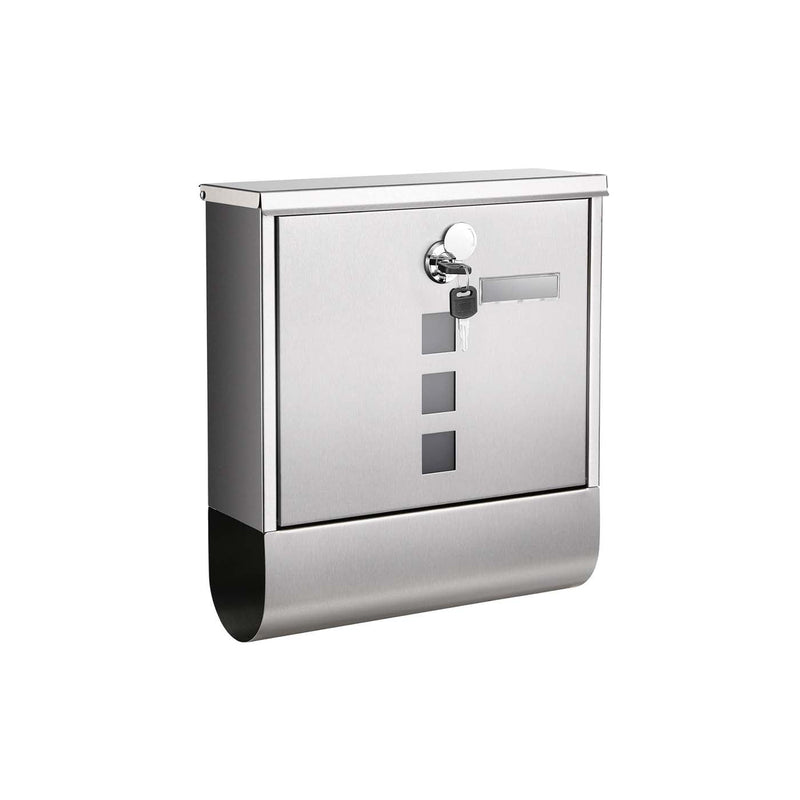 SONGMICS silver stainless steel wall-mounted mailbox with lock, front view