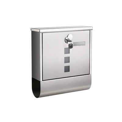 SONGMICS silver stainless steel wall-mounted mailbox with lock, front view