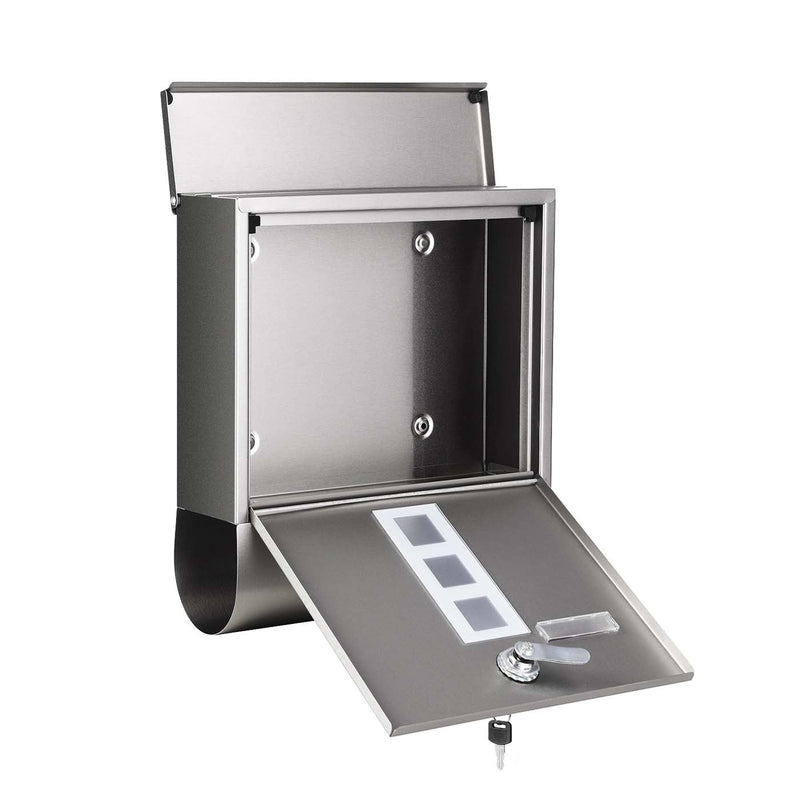 SONGMICS wall-mounted mailbox with front door open showing the empty interior compartment