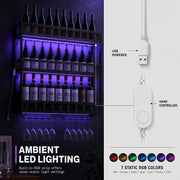 Close-up of the USB power cable and hand controller for the 7-colour LED strip