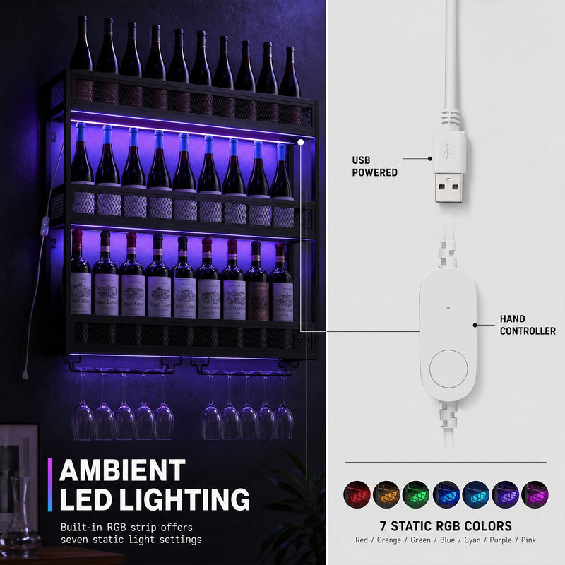 Close-up of the USB power cable and hand controller for the 7-colour LED strip