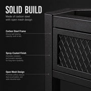 Close-up of the carbon steel frame and open mesh side panel