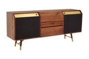 Walnut and brass sideboard studio shot, three-quarter angle