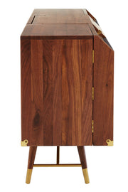 Walnut and brass sideboard studio shot, doors closed