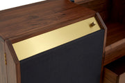 Macro detail of the walnut wood grain on the sideboard