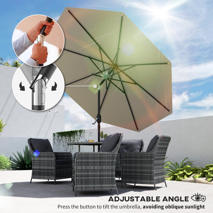 Light Grey 2.7M Garden Parasol Umbrella With Tilt and Crank by Outsunny