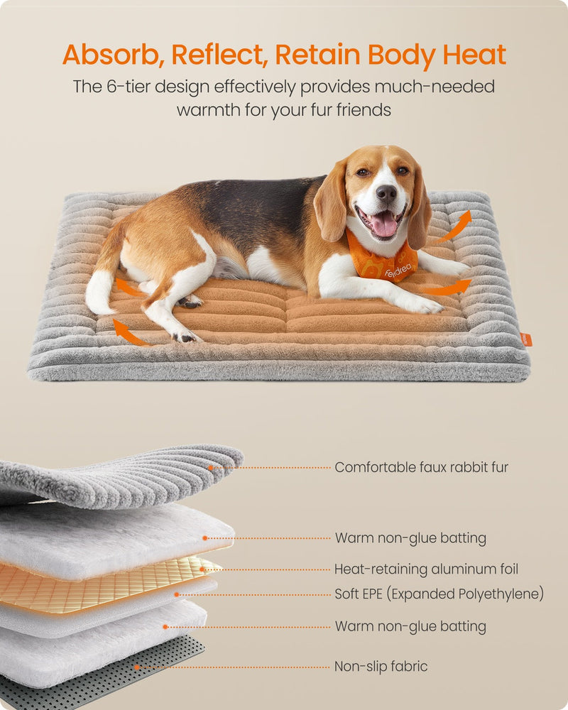 Dove grey Feandrea dog bed mat laid flat inside a pet crate