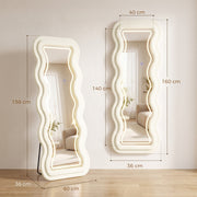 Dimension diagram of the wavy mirror showing 160 x 60 cm overall size and 140 x 40 cm mirror glass