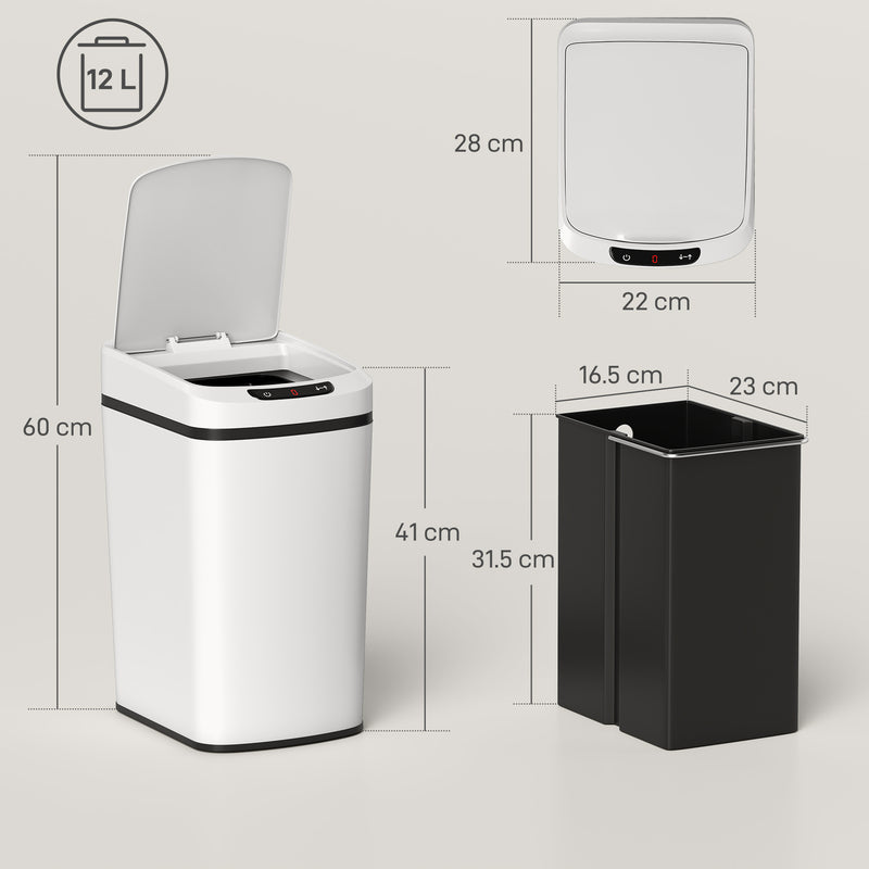 12L Touchless Kitchen Bin with Motion Sensor and Fingerprint Resistant Steel White AOSOM
