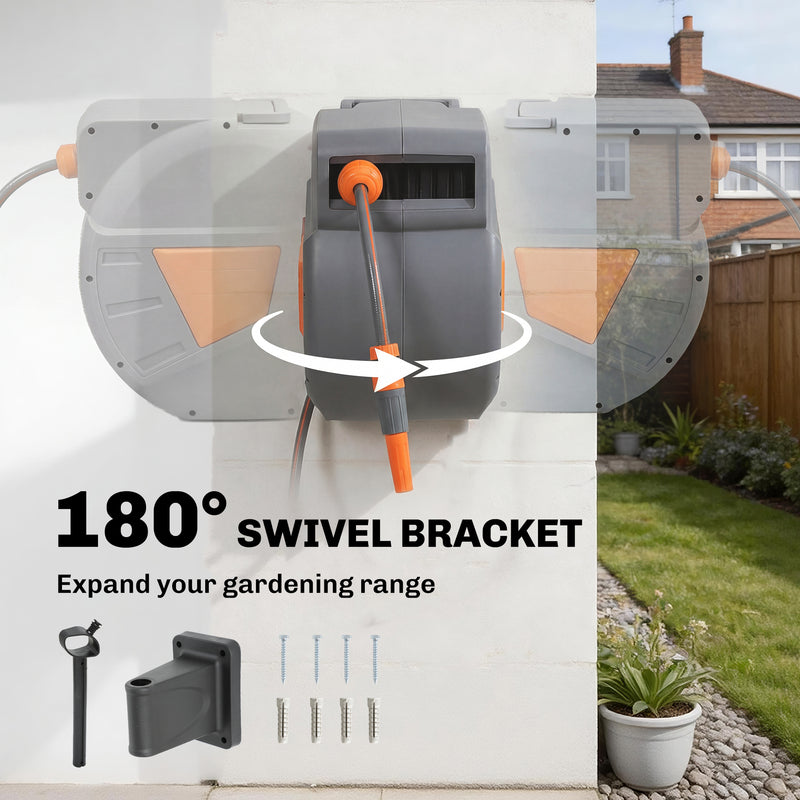 Retractable Garden Hose Reel With 30m Hose for Easy Watering and Cleaning Orange Outsunny