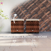 Set of 2 Rattan Storage Ottomans with Cushions for Garden Balcony and Indoor Use Beige by Outsunny